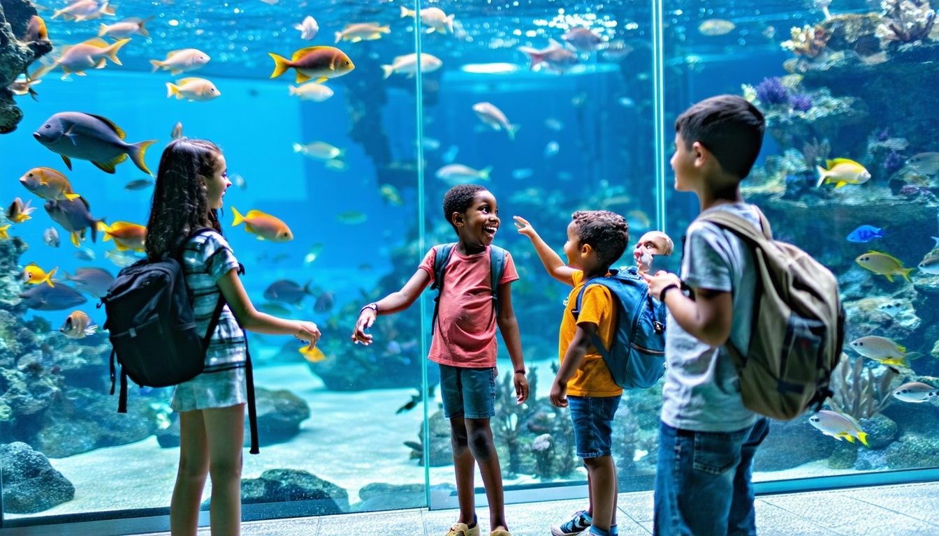 Visitors interacting with marine life at Aquaventure World Dubai